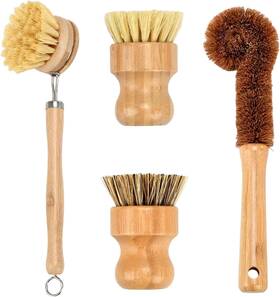 Zalaxt 717813480430 4 Piece Bamboo Dish Brush Set - Bottle With Sisal Scrubb