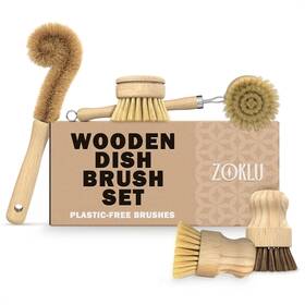 Zoklu 682131895023 Natural Bamboo Dish Scrub Brush 4 Piece Set Made From 100% Natura