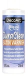 Decoart Duraclear Poly Satin Varnish Finish 8 Oz. Fixed Price $14.85.