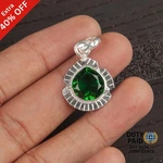 Valentines Sale May Birth Green Emerald Stone Sterling Silver Wife Bezel Pendant. Fixed Price $30.99.
