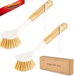Funcee 2 Pack Kitchen Dish Brushes With Bamboo Handle, Scrubber White. Fixed Price $15.32.