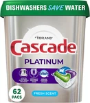 Cascade Platinum Dishwasher Pods, Detergent, Actionpacs, Fresh, 62 Co. Fixed Price $39.92.