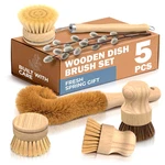 5 Pcs Bamboo Dish Brush Set Scrubber With Soft & Stiff Non-scratch. Fixed Price $21.82.