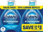 Dawn Powerwash Fresh Dish Spray, Liquid Soap 2 Refills, 43 Fl Oz. Fixed Price $13.95.