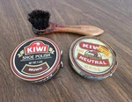 Vintage Lot Of 2 Kiwi Shoe Polish & Applicator Brush 100% Pure Horsehair Used. Fixed Price $9.00.