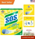 10 Count Reusable Steel Wool Soap Pads With Lemon Fresh Scent For Tough Messes. Fixed Price $8.99.