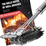 Bbq Grill Brush W/ Double Scraper Stainless Steel Bristles Grate Cleaner Glove. Fixed Price $12.99.