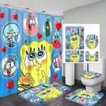 Cute Spongerbob Squarepant Cartoon 4PCS Bathroom Shower Curtain Set Lid Mat. Fixed Price $35.99.