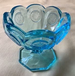 Turquoise Blue,glass Pedestal Presidential Candy Dish 4 High Eagle + Torch Symb. Fixed Price $49.99.