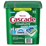 Cascade Complete Shine Boost Dishwasher Detergent Pods, Fresh, 92-COUNT. Fixed Price $38.99.