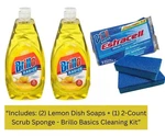 Brillo Basics Lemon Dish Soap (2-PACK) + Scrub Sponge 3-PIECE Cleaning Kit. Fixed Price $21.95.