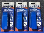 3 Pk Unger Professional Replacement Window & Glass Scraper 4" (15 Blades). Fixed Price $20.00.