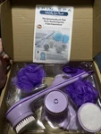 New Spa Spinning Brush Set 5 Heads, Loofahs, Towel Purple Seen On Tv. Fixed Price $34.99.