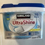 Kirkland Signature Platinum Performance Ultrashine Dishwasher Detergent 115 Pc. Fixed Price $25.00.