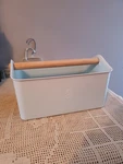 Grove Collaborative Green/blue Plastic Cleaning Caddy Multipurpose Wooden Handle. Fixed Price $26.00.