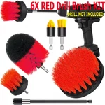 Red 6 Pack Drill Attachment Scrubber Brushes Set Kit With Bit Extension. Fixed Price $10.99.