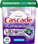 Cascade Platinum Plus Dishwasher Pods, Fresh Scent, Powerful Detergent 52CT. Fixed Price $30.66.