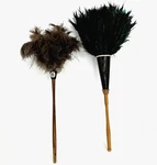 Vintage Bright Way Green Turkey Feather Duster & Brown Ostrich Wood Handles. Fixed Price $29.70.