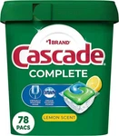 Cascade Complete Dishwasher Detergent Pods Lemon Scent 78 Count. Fixed Price $25.95.