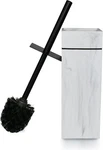 Toilet Bowl Brush And Holder Set, Matte Black Line Design, Compact, White Marble. Fixed Price $23.99.