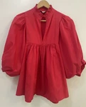 Never Wallflower High Neck Puff Sleeve Top 100% Cotton Poplin Med Res Orange. Fixed Price $35.00.