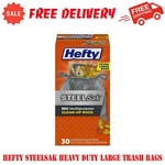 Hefty Steelsak Heavy Duty Large Trash Bags, Gray, Unscented, 39 Gallon, 30 Count. Fixed Price $19.95.