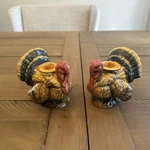 Vintage National Pottery Ceramic Tapered Candle Holders Thanksgiving Turkey Set. Fixed Price $10.00.