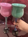 Set Of 2 James Van Deurzen Hand Blown Studio Art Glass Stemmed Sculpture Signed. Fixed Price $99.00.