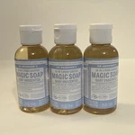 Dr. Bronner 18-IN-1 Baby Unscented Pure Castile Soap 2 Oz Travel Size Lot Of 3. Fixed Price $7.49.
