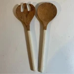 Huck Wood & Wrapped Handles Salad Server Set 12 Length. Fixed Price $26.00.