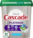 Cascade Platinum Actionpacs Dishwasher Detergent, Fresh Scent, 62 Count. Fixed Price $24.60.