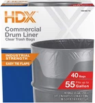 55 Gallon Clear Heavy-duty Flap Tie Drum Liner Trash Bags (40-COUNT). Fixed Price $56.93.