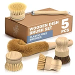 5 Pcs Bamboo Dish Brush Set Scrubber With Soft & Stiff Non-scratch. Fixed Price $20.97.