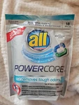 All Powercore Laundy Pacs With Whitening Plus Removes Tough Odors, 18 Count. Fixed Price $35.00.