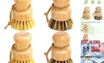 Bamboo Dish Set, 4 Pcs Wooden Scrubber Brush, PALM+2P Sisal. Fixed Price $17.50.