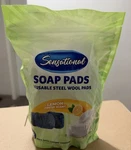 10 Count Reusable Lemon Scented Steel Wool Soap Pads For Tough Cleaning. Fixed Price $5.99.