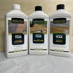 Golden Care: Hardwood & Teak Cleaner, Protector, Water Shield, 3 Bottles, 1LTR. Fixed Price $54.99.