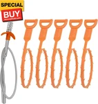 Drain Clog Remover Tool, Includes 5 Plastic And 1 Stainless Snakes, Effect. Fixed Price $14.49.