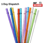 Alink 12 Pack Reusable Glitter Plastic Straws 11" W/ Cleaning Brush. Fixed Price $11.88.