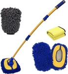 Wontolf 45'' Car Wash Set, Microfiber Mop Heads & Towel, Adjustable Handle, Blue. Fixed Price $14.00.