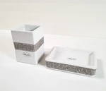 Bella Lux Soap Dish Toothbrush Holder Set White Ceramic Rhinestones Gemmed Glam. Fixed Price $59.99.