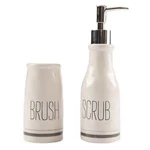 Mud Pie Bistro Scrub Soap Dispenser And Toothbrush Holder Set, White. Fixed Price $22.74.