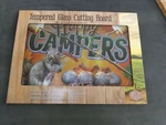 Happy Campers Live Here Board Glass Kitchen Cutting 12X16" New 41302. Fixed Price $14.99.