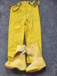 Bib Pants Kraft Tool Line Marine Yellow Suspender Trousers Men + Boots. Fixed Price $75.00.