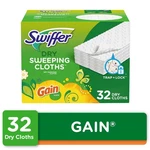 Swiffer Sweep + Mop, Dry Pads Refill, Floor Cleaner, Cleaning Cloths, Gain, 32CT. Fixed Price $11.93.