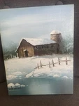 K. Wood Winter Snow Barn Landscape Oil Painting Rustic Farmhouse Cottage-core. Fixed Price $49.00.