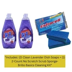 Brillo Dish Soap & No Scratch Scrub Sponge Clean Lavender Scent 3-PIECE Kit. Fixed Price $21.95.