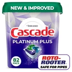 Cascade Platinum Plus Actionpacs Dishwasher Detergent Pacs, Fresh, 82 Ct.. Fixed Price $37.95.