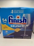 Finish Gelpacs Dishwasher Detergent, Orange Scent, 54 Count. Fixed Price $14.99.