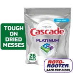 Cascade Platinum Dishwasher Pods, Detergent Soap Tabs, FRESH,26 Count. Fixed Price $19.99.